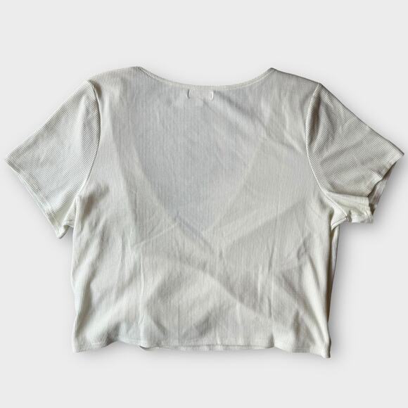 BP WRAP WAFFLE KNIT TOP RUCHING AT WAIST NEUTRAL IVORY CREAM 2X - Picture 3 of 9